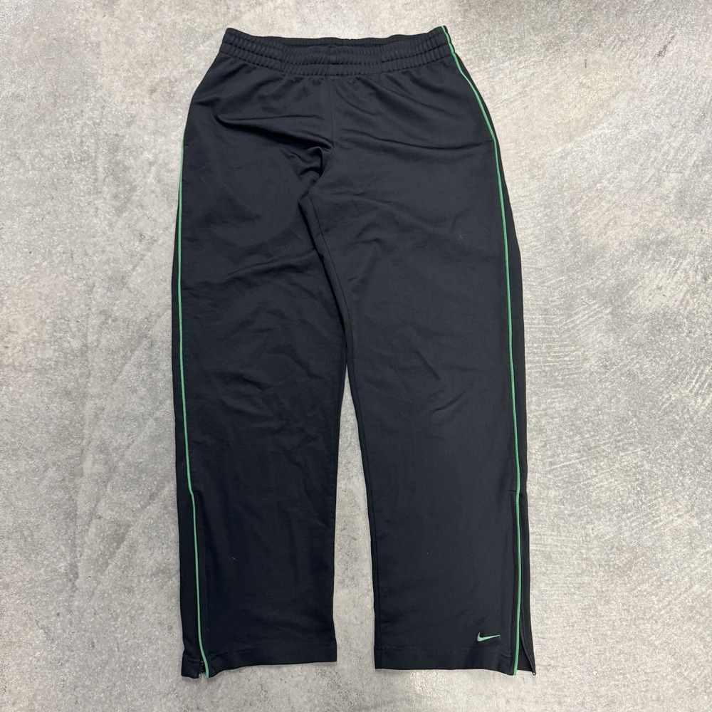 Y2K Nike Black Green Piped Track Pants Large Mini Swoosh Ankle Zip